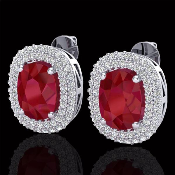 6.30 ctw Ruby & Micro Pave VS/SI Diamond Earrings 18k White Gold - REF-160R9K