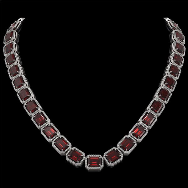 73.44 ctw Garnet & Diamond Micro Pave Halo Necklace 10k White Gold - REF-696R2K