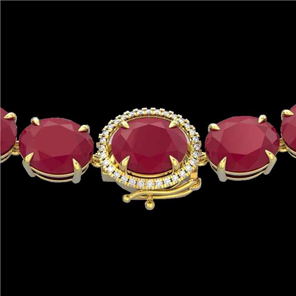 170 ctw Ruby & Diamond Micro Eternity Necklace 14k Yellow Gold - REF-993H8R