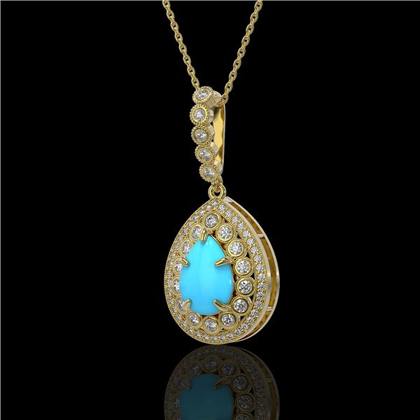 3.97 ctw Turquoise & Diamond Victorian Necklace 14K Yellow Gold - REF-125K6Y