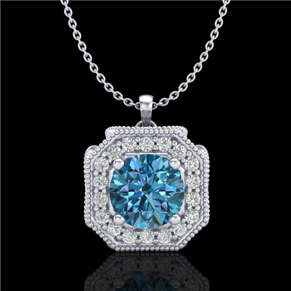 1.54 ctw Fancy Intense Blue Diamond Art Deco Necklace 18k White Gold - REF-216R4K