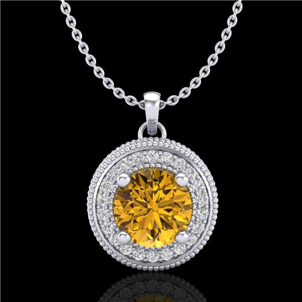 1.25 ctw Intense Fancy Yellow Diamond Art Deco Necklace 18k White Gold - REF-132R8K