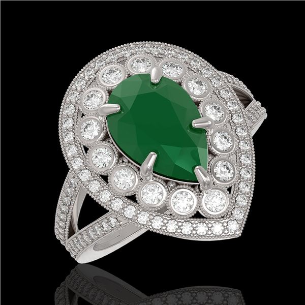 5.12 ctw Certified Emerald & Diamond Victorian Ring 14K White Gold - REF-178X2A