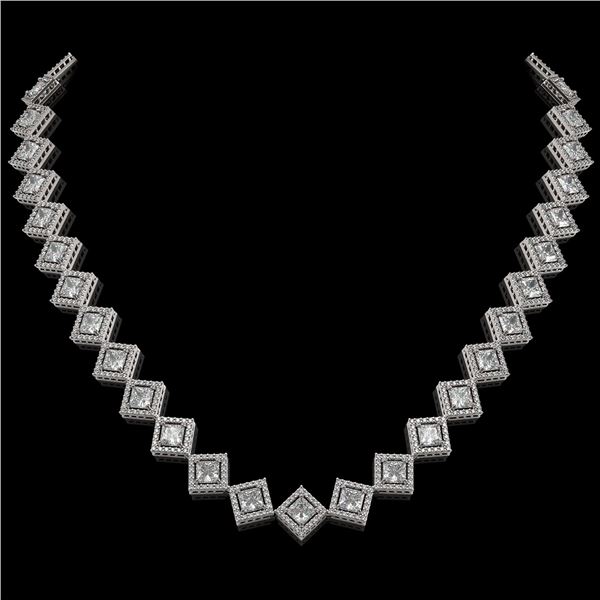 26.88 ctw Princess Cut Diamond Micro Pave Necklace 18K White Gold - REF-3684K3Y