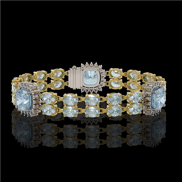 17.19 ctw Aquamarine & Diamond Bracelet 14K Yellow Gold - REF-289R3K