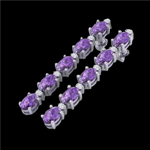 15.47 ctw Amethyst & VS/SI Certified Diamond Tennis Earrings 10k White Gold - REF-75M6G