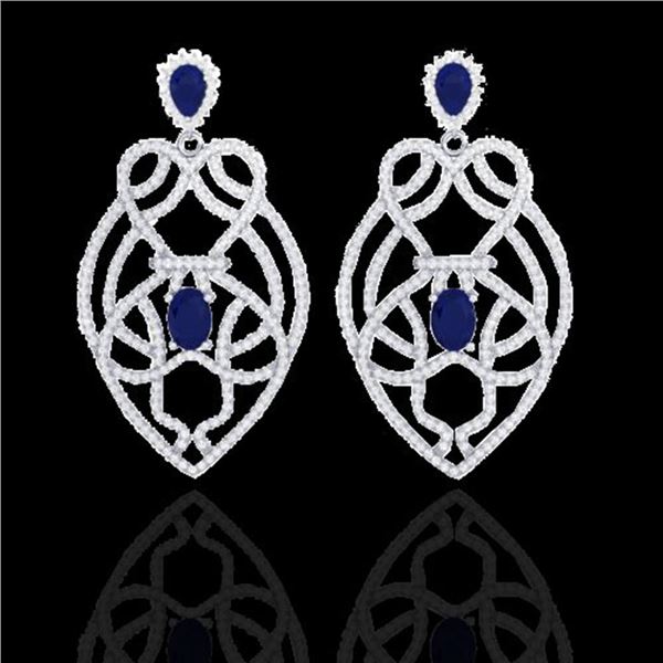 7 ctw Sapphire & Micro VS/SI Diamond Heart Earrings 14k White Gold - REF-381M8G