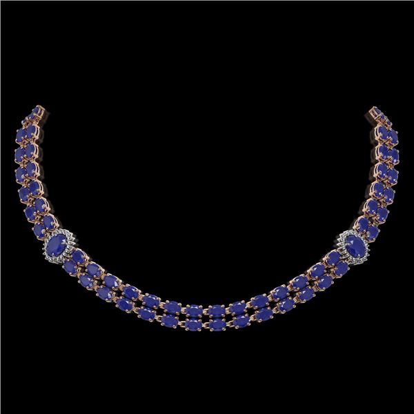 43.13 ctw Sapphire & Diamond Necklace 14K Rose Gold - REF-527Y3X