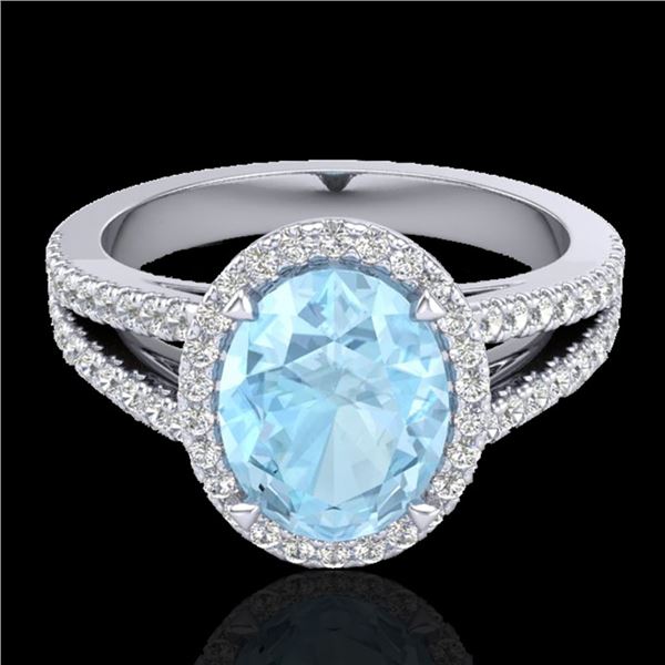 3 ctw Aquamarine & Micro VS/SI Diamond Halo Ring 18k White Gold - REF-83M6G