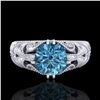 Image 2 : 1 ctw Intense Blue Diamond Engagment Art Deco Ring 18k White Gold - REF-180A2N