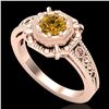 Image 1 : 0.53 ctw Intense Fancy Yellow Diamond Art Deco Ring 18k Rose Gold - REF-145F5M