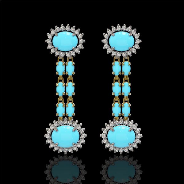 7.39 ctw Turquoise & Diamond Earrings 14K Yellow Gold - REF-143G3W