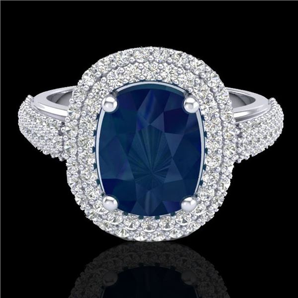 3.50 ctw Sapphire & Micro Pave VS/SI Diamond Ring 18k White Gold - REF-143A6N