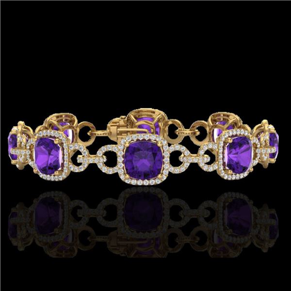 30 ctw Amethyst & Micro VS/SI Diamond Bracelet 14k Yellow Gold - REF-368K9Y