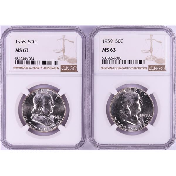Lot of 1958-1959 Half Dollar Coins NGC MS63