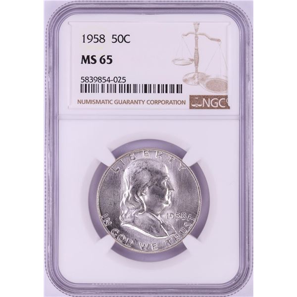 1958 Franklin Half Dollar Coin NGC MS65