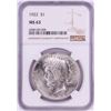 Image 1 : 1922 $1 Peace Silver Dollar Coin NGC MS63