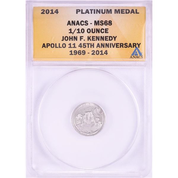 2014 Proof 1/10 oz Platinum JFK Apollo 11 Anniversary Medal ANACS MS68