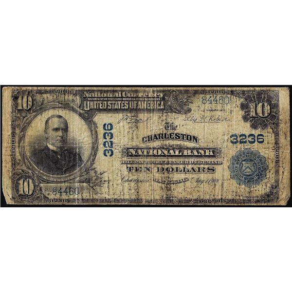 1902PB $10 Charleston National Bank West Virginia CH# 3236 National Currency Note
