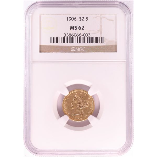 1906 $2 1/2 Liberty Head Quarter Eagle Gold Coin NGC MS62