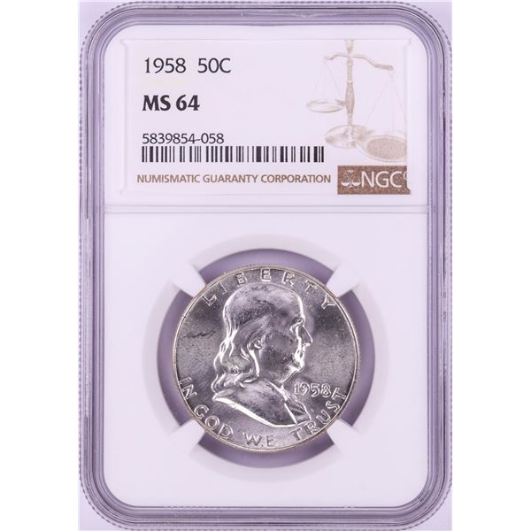 1958 Franklin Half Dollar Coin NGC MS64