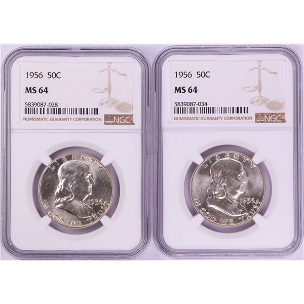 Lot of (2) 1956 Franklin Half Dollar Coins NGC MS64
