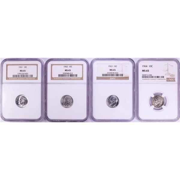 Lot of 1961-1964 Roosevelt Dime Coins NGC MS65
