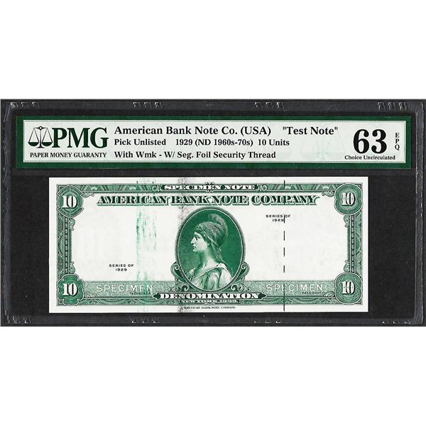 1929 10 Unit American Bank Note Co. "Test Note" PMG Choice Uncirculated 63EPQ