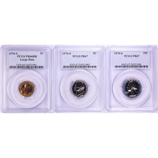 Lot of 1970-S Proof Cent, Nickel, and Quarter Coins PCGS Graded PR66RB/PR67