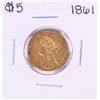 Image 1 : 1861 $5 Liberty Head Half Eagle Gold Coin