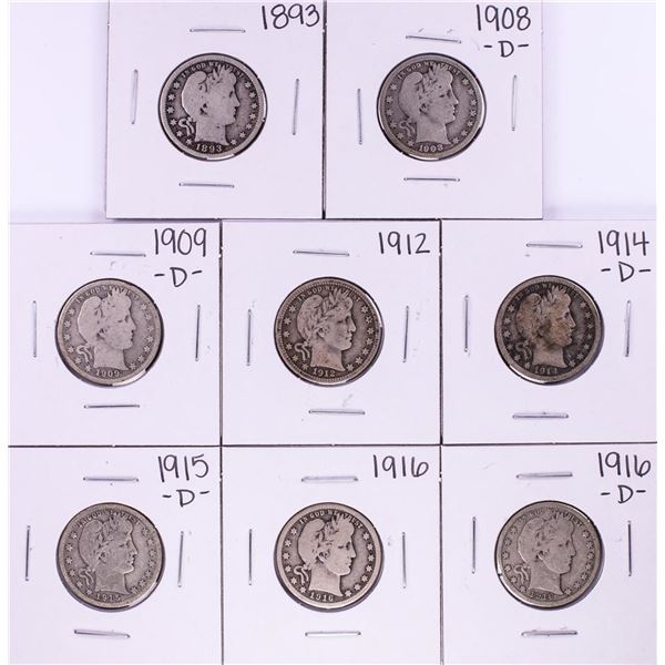 Lot of (8) Miscellaneous Date Barber Quarter Coins