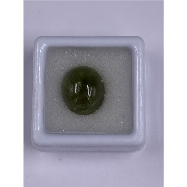 HUGE NATURAL GREEN SAPPHIRE 15.53CT, 13.8 X 11.6 X 8.8MM, OVAL CABOCHON, VS CLARITY, MADAGASCAR,