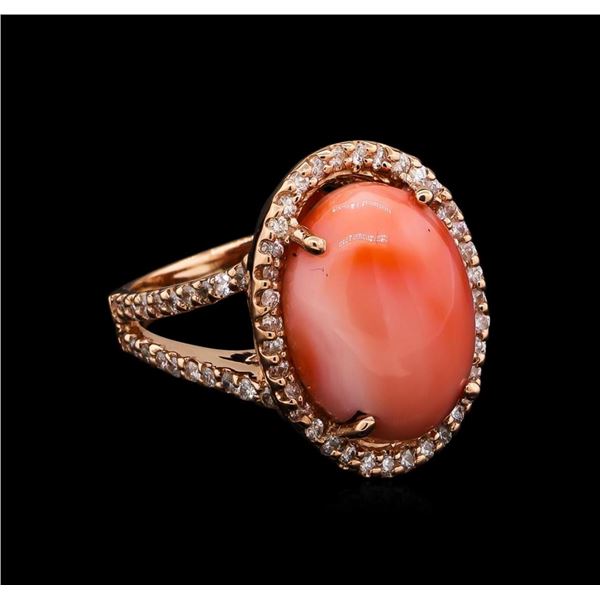 7.78 ctw Coral and Diamond Ring - 14KT Rose Gold