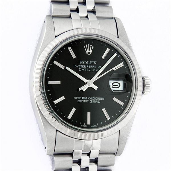 Rolex Mens Stainless Steel Black Index 36mm Datejust Wristwatch