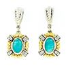 Image 1 : 14kt Two Tone Gold Oval Amazonite & 0.16 ctw Diamond Drop Dangle Earrings