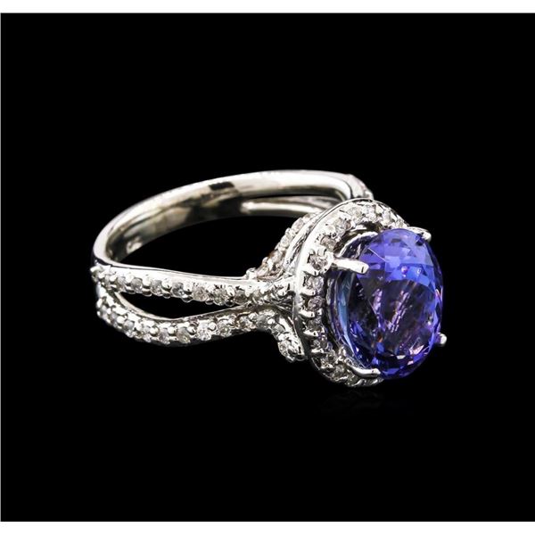 4.41 ctw Tanzanite and Diamond Ring - 14KT White Gold