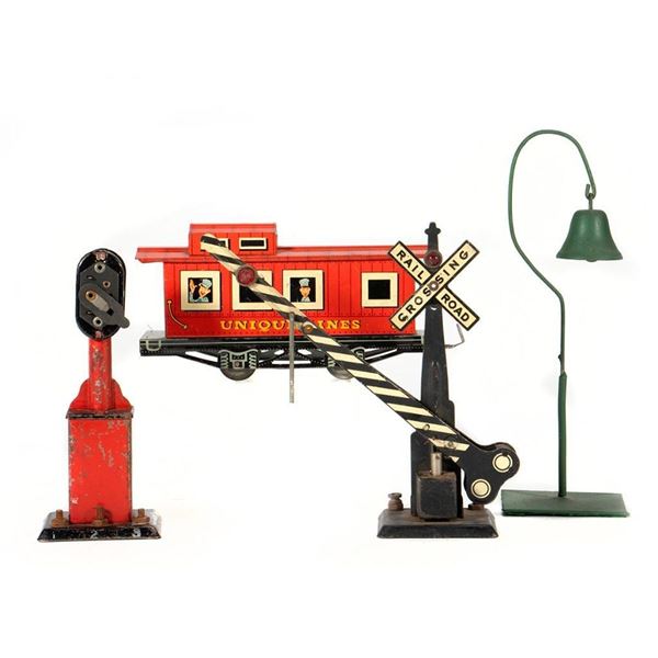 O Scale-Unique Lines Caboose, El Camino Real Bell, Marx Crossing Gate, Marx 2 light Block Signal