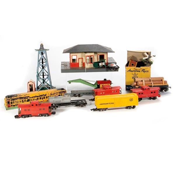 S Gauge American Flyer 717 Log Dump Car with Logs and Project Lot