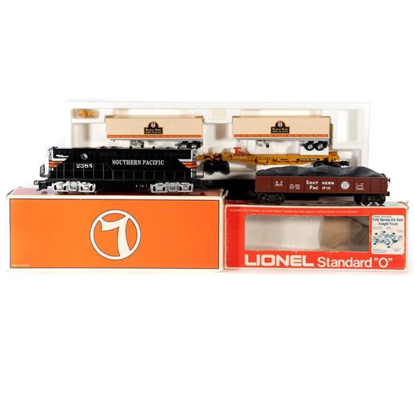 O Gauge Lionel 6-18576 Dummy SP GP9, 6-9821 SP Gondola with load, 6-16345 SP TTUX with trailers all 