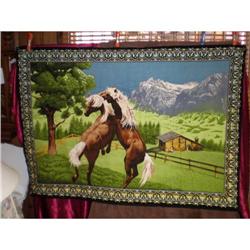 Pair of Lg Horse Scene Wall/Rug from Turkey #1792730