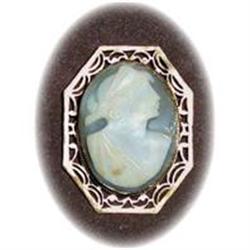 Italian Shell Cameo in 9k Pierced Frame Brooch #1793038