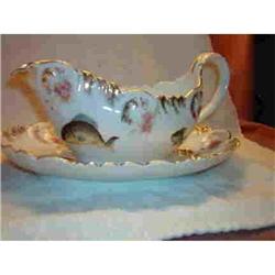 German Porcelain.Sauce Boat and Tray. Fish #1793607