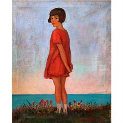 A Young Girl standing with The Sea Beyond by #1805353