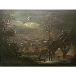 A Village in Winter at Night by German School #1805381
