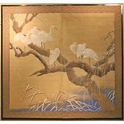 Stunning Meiji Period Snow Cranes Screen #1805665