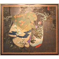 Fine 18th Cent. Screen of 4 Seasons and Kimonos#1805667