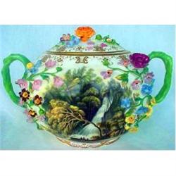 C 1820'S MINTON NAMED LANDSCAPE / FLORAL POT #1805854