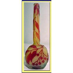 MILE GALLE CAMEO GLASS VASE BERRIES FOLIAGE #1805873