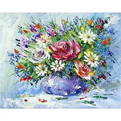 Impressionism oil   Bouquet in blue vase  #1817538