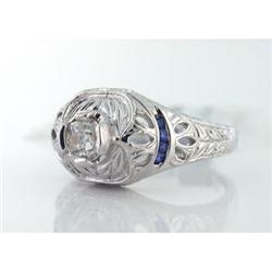 Deco 0.58ct OMC Dia. & Sapp. 18k WG Ring  #1817540